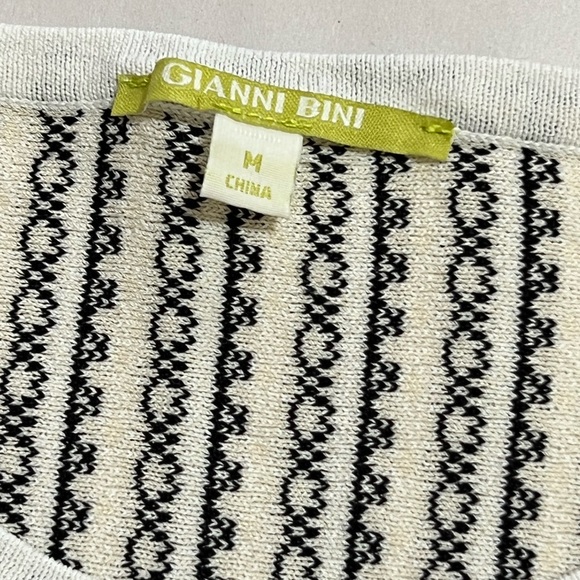 GIANNI BINI Knit Sweater Dress Midi Fit Flare Ivory Black Stripe Size Medium - Picture 2 of 9